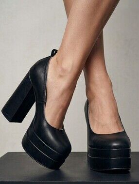 Dream Pairs Black Chunky Double Platform Pumps Square Toe Block Heel Size 8.5